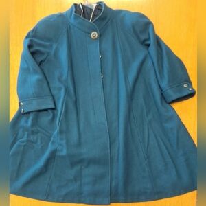 Women's teal wool swing coat. Vintage Worthington. Old Money. Size 16W.